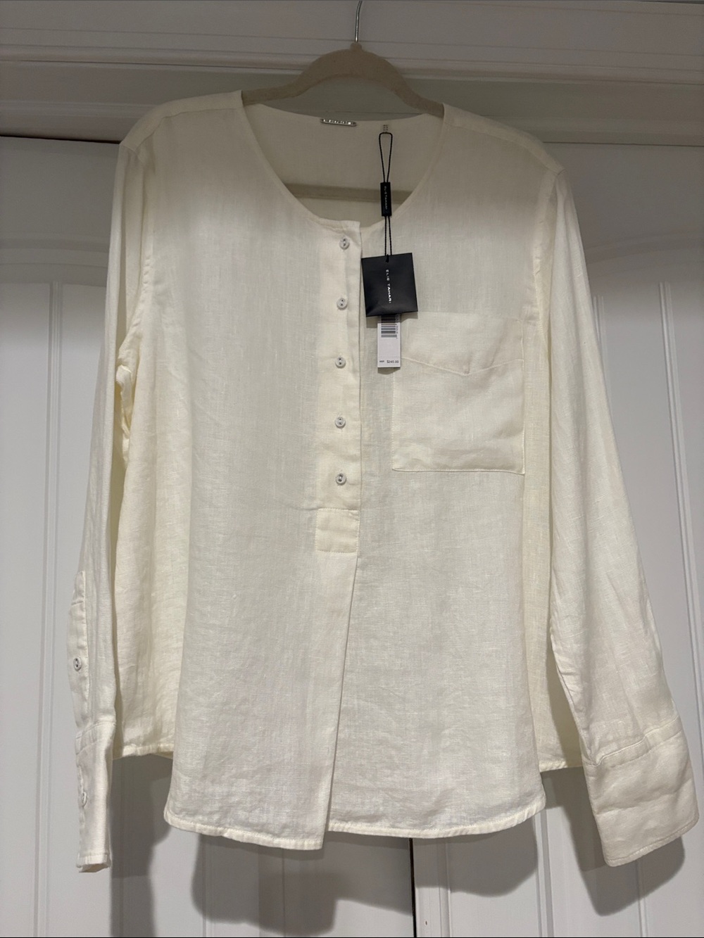 Elie Tahari Ladies Cream Button-Front Linen Shirt NWT
